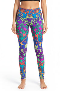 Wide waistband Leggings : Rainbow Jellyfish Fractal