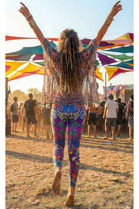 Wide waistband Leggings : Rainbow Jellyfish Fractal