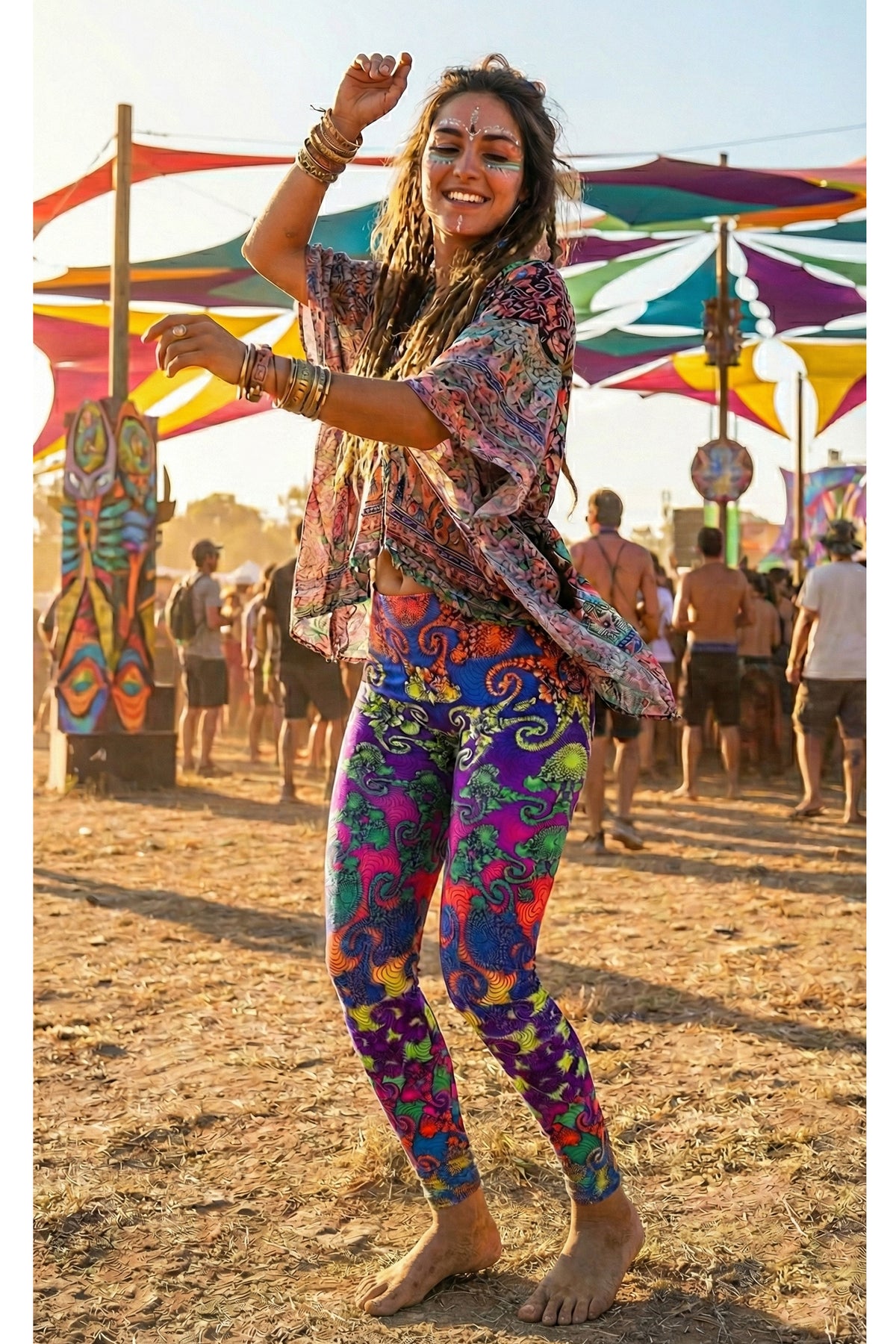 Wide waistband Leggings : Rainbow Jellyfish Fractal