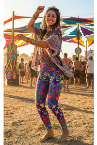 Wide waistband Leggings : Rainbow Jellyfish Fractal