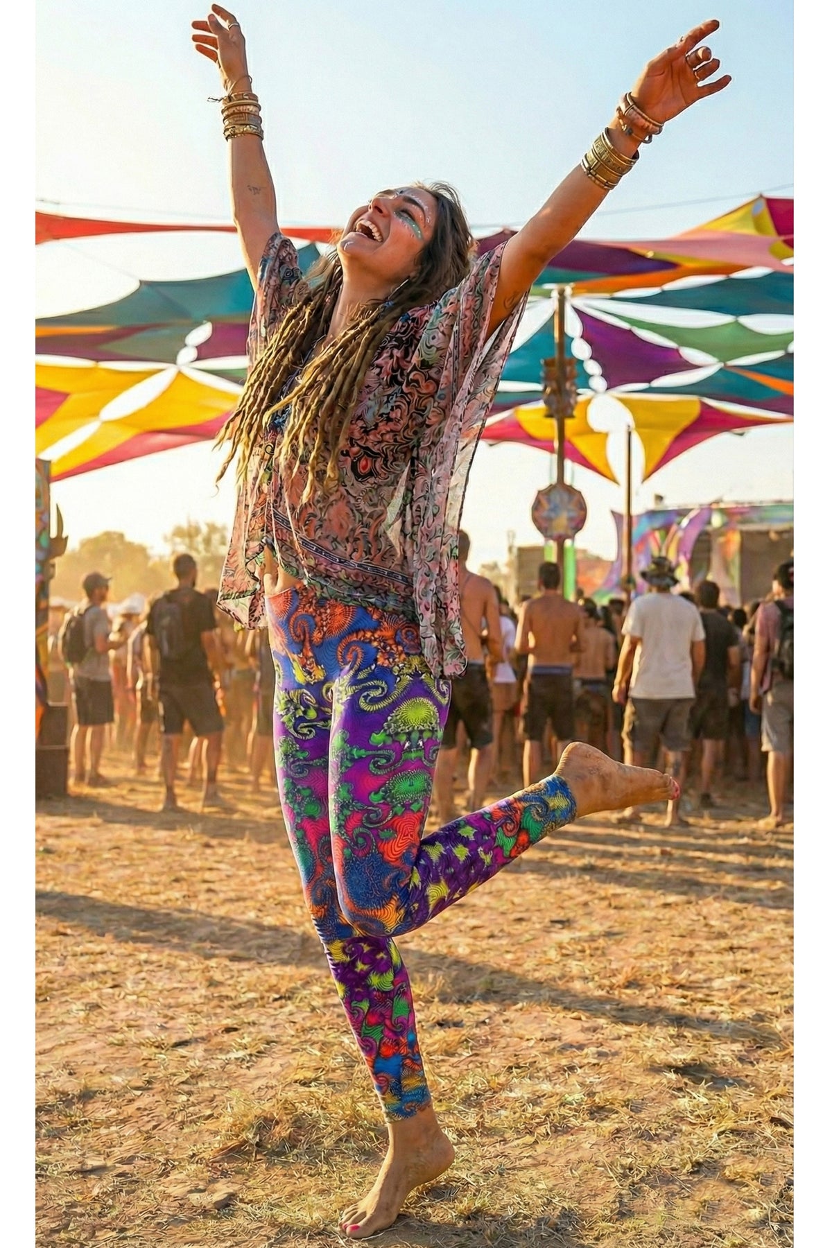 Wide waistband Leggings : Rainbow Jellyfish Fractal