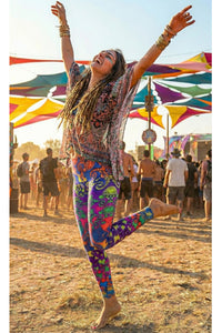 Wide waistband Leggings : Rainbow Jellyfish Fractal