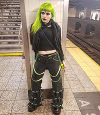 Spikey Pants : Black - UV Lime