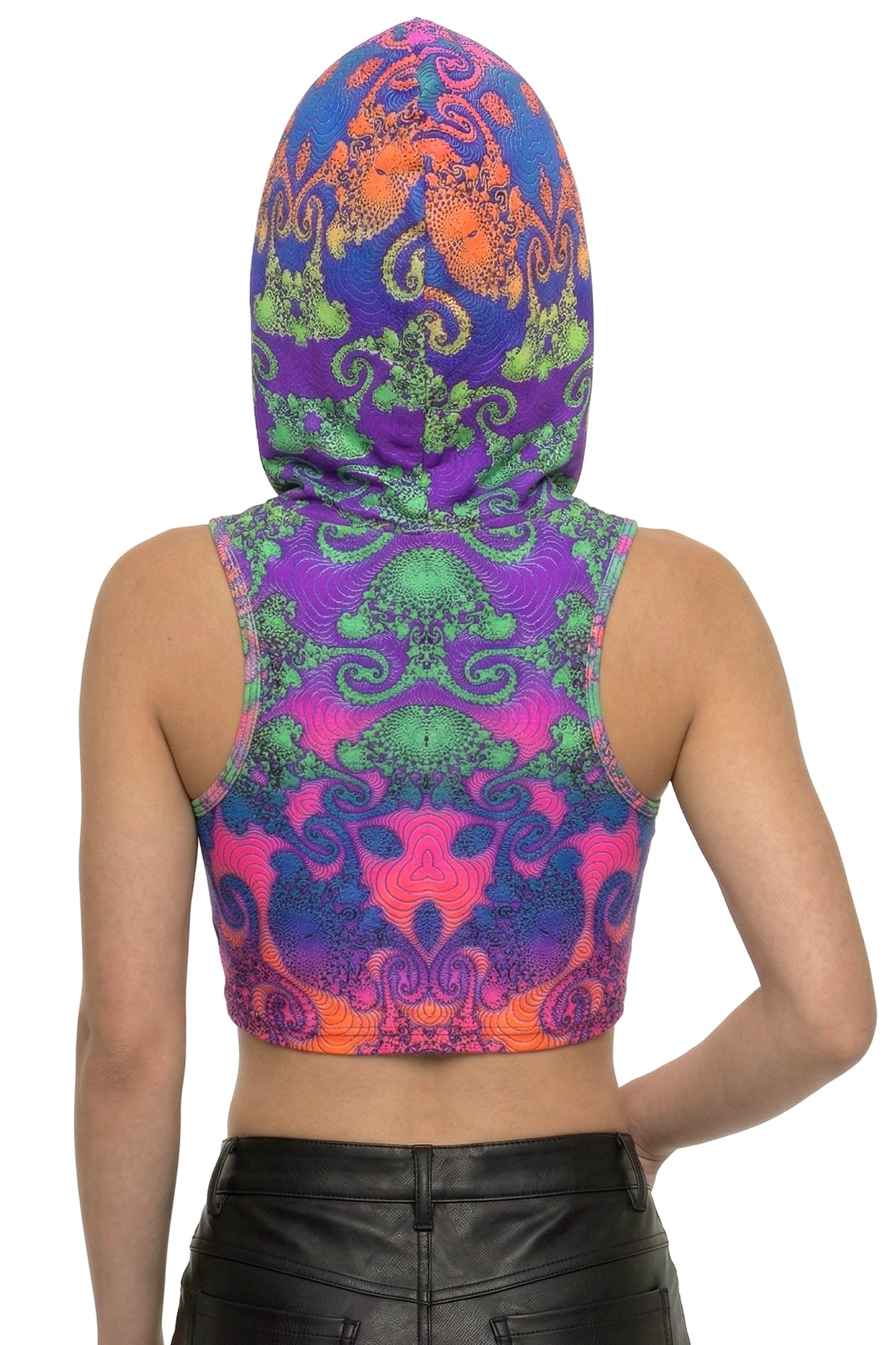 Hooded Crop Top : Rainbow Jellyfish Fractal