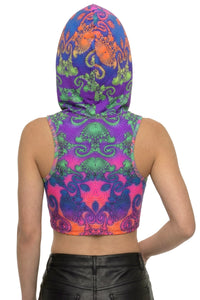 Hooded Crop Top : Rainbow Jellyfish Fractal