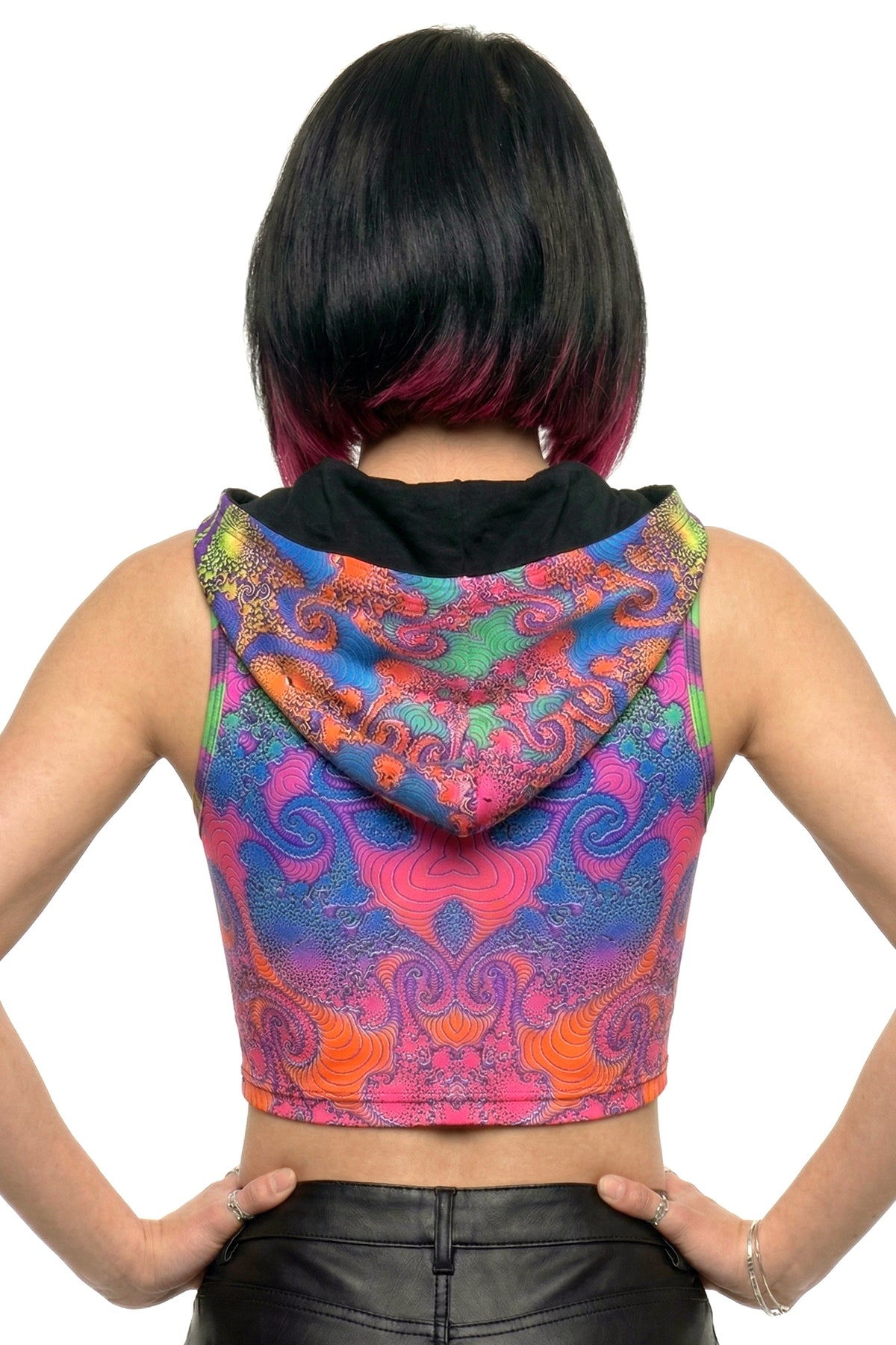 Hooded Crop Top : Rainbow Jellyfish Fractal