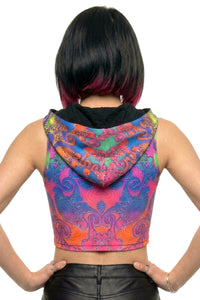 Hooded Crop Top : Rainbow Jellyfish Fractal