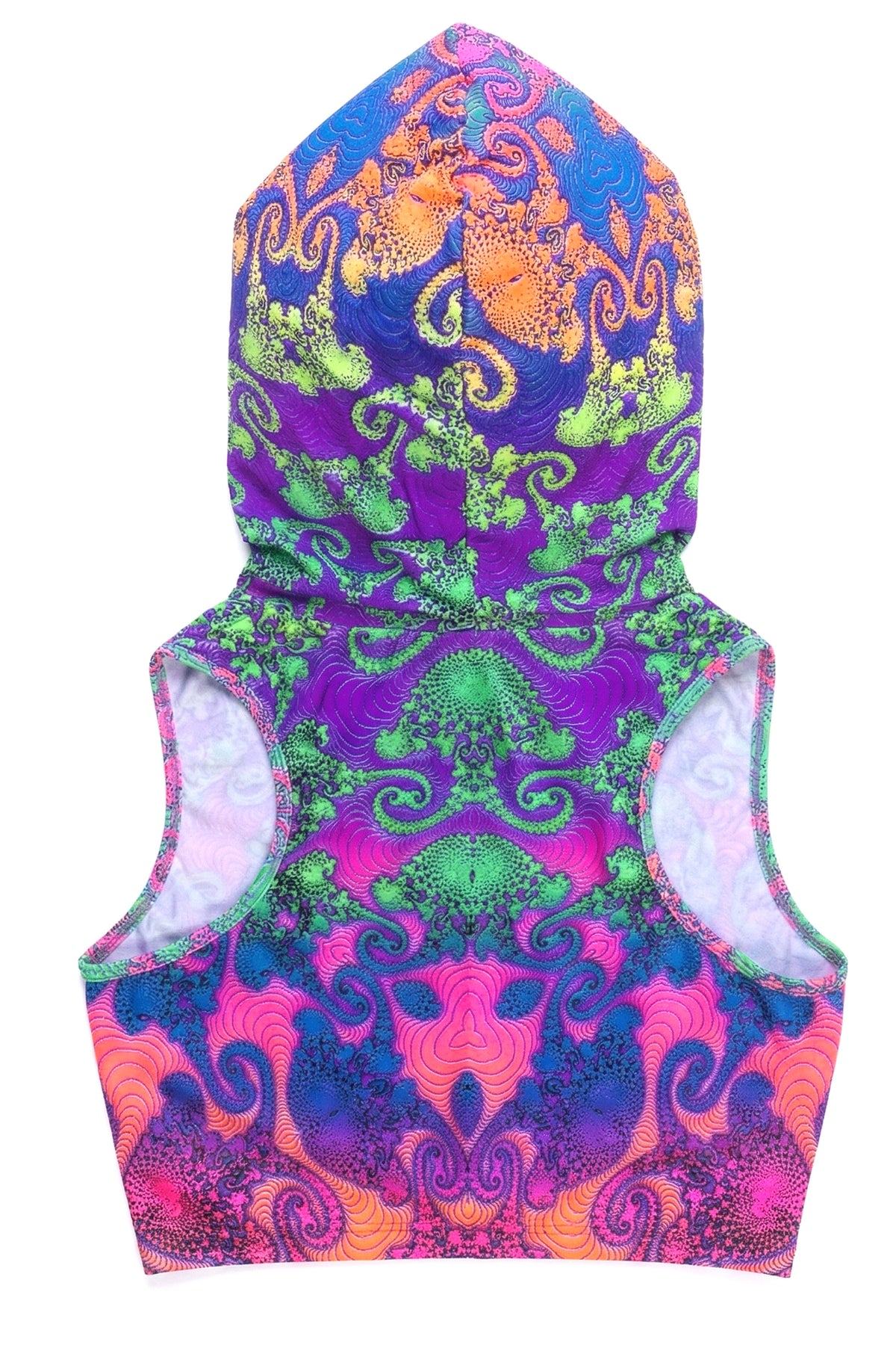 Hooded Crop Top : Rainbow Jellyfish Fractal