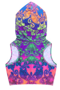 Hooded Crop Top : Rainbow Jellyfish Fractal