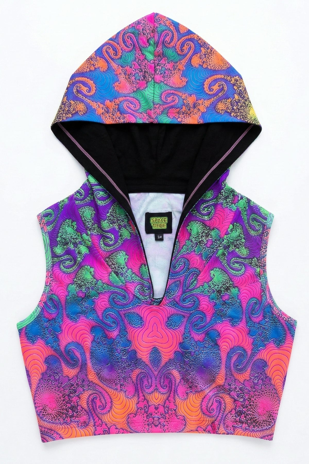 Hooded Crop Top : Rainbow Jellyfish Fractal