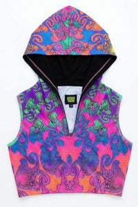 Hooded Crop Top : Rainbow Jellyfish Fractal