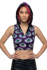 Hooded Crop Top : Rainbow Eyes