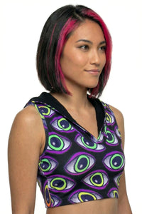 Hooded Crop Top : Rainbow Eyes