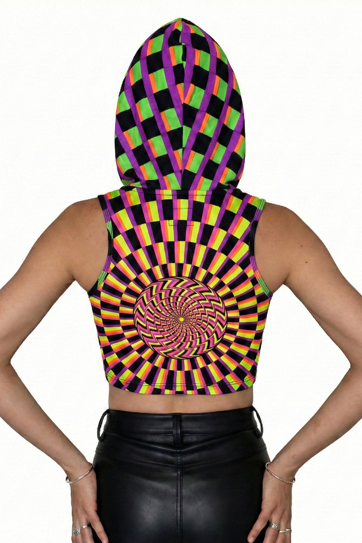 Hooded Crop Top : Rainbow Vertigo - Space Tribe