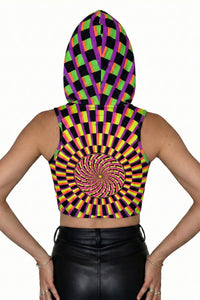 Hooded Crop Top : Rainbow Vertigo - Space Tribe