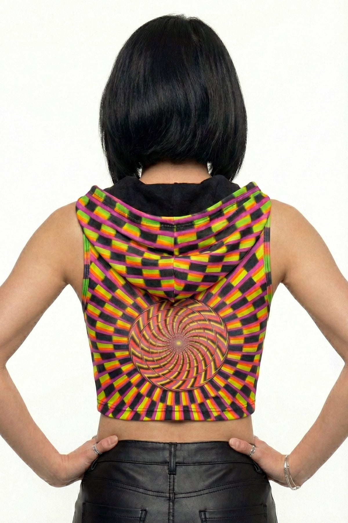 Hooded Crop Top : Rainbow Vertigo - Space Tribe