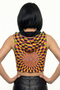 Hooded Crop Top : Rainbow Vertigo - Space Tribe