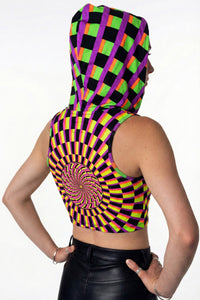 Hooded Crop Top : Rainbow Vertigo - Space Tribe