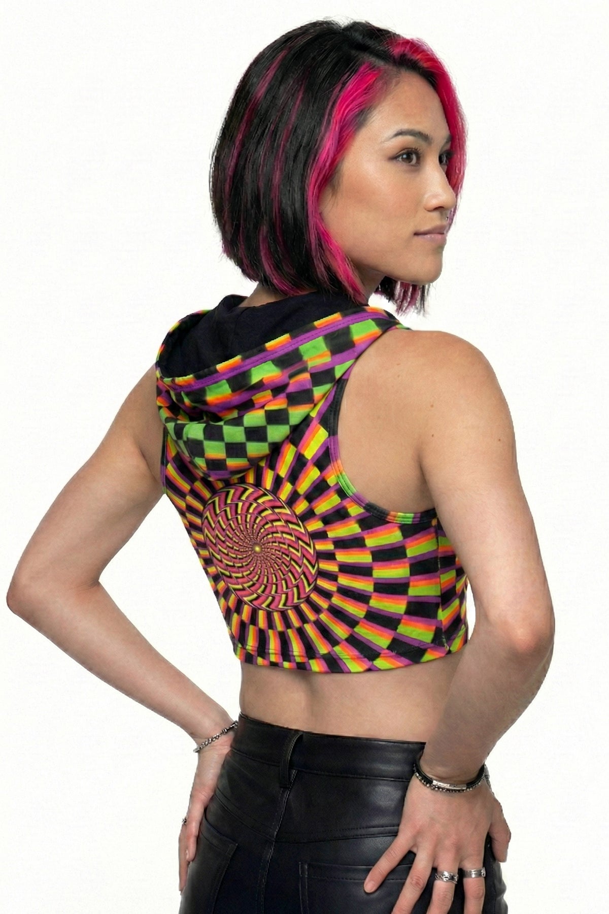 Hooded Crop Top : Rainbow Vertigo - Space Tribe