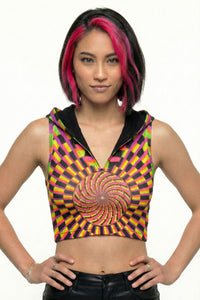 Hooded Crop Top : Rainbow Vertigo - Space Tribe