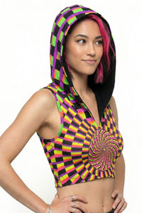 Hooded Crop Top : Rainbow Vertigo - Space Tribe