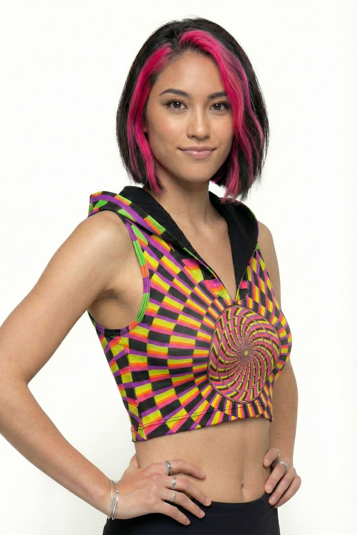 Hooded Crop Top : Rainbow Vertigo - Space Tribe