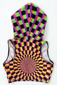 Hooded Crop Top : Rainbow Vertigo - Space Tribe