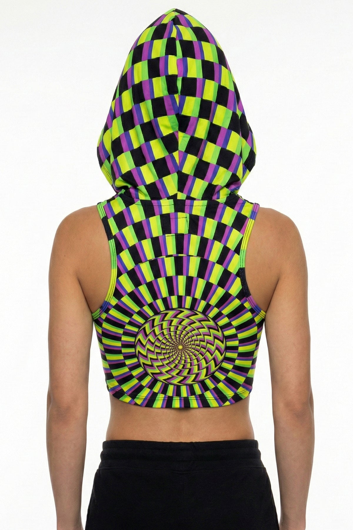 Hooded Crop Top : Lime Vertigo - Space Tribe