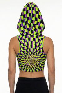 Hooded Crop Top : Lime Vertigo - Space Tribe