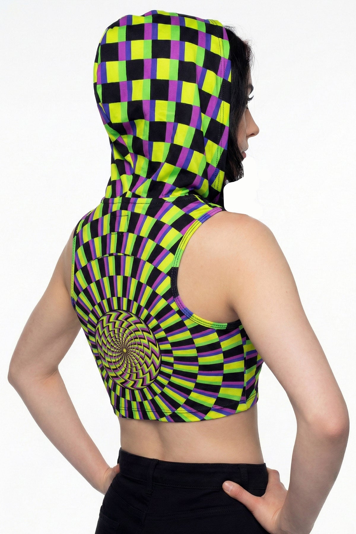 Hooded Crop Top : Lime Vertigo - Space Tribe