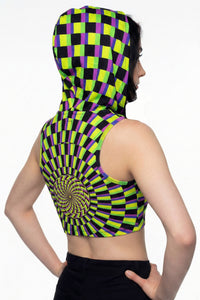 Hooded Crop Top : Lime Vertigo - Space Tribe