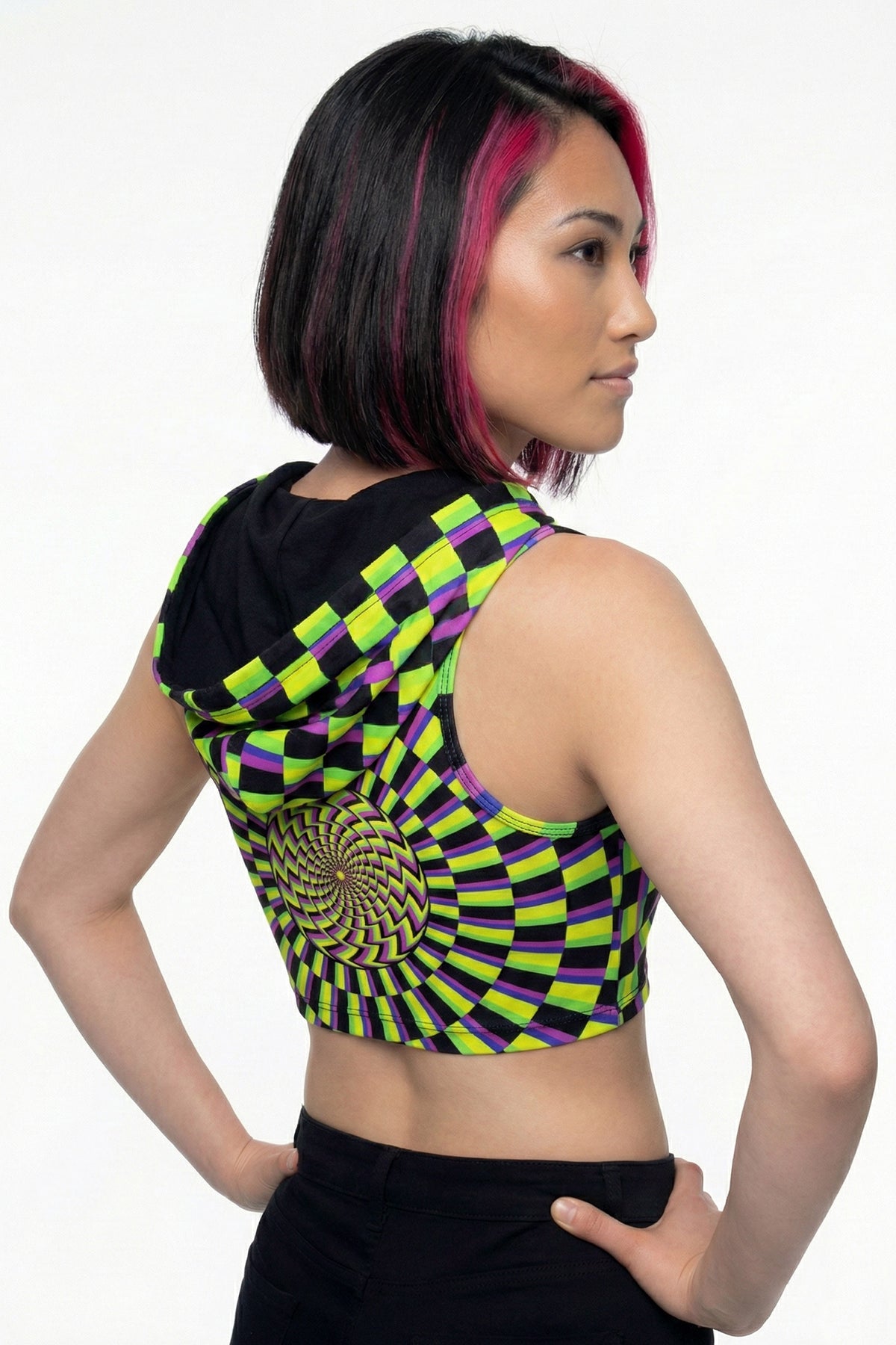 Hooded Crop Top : Lime Vertigo - Space Tribe