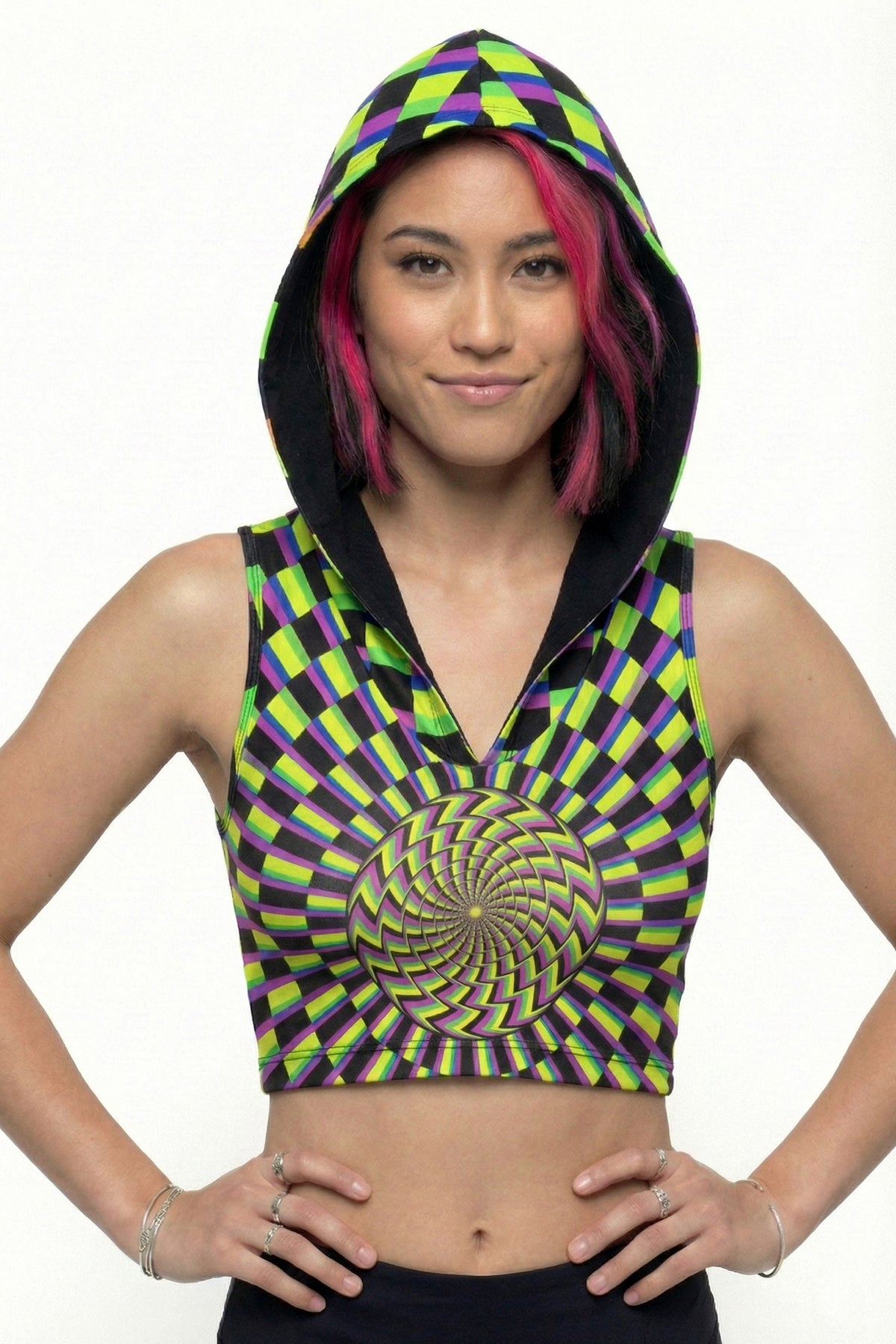 Hooded Crop Top : Lime Vertigo - Space Tribe