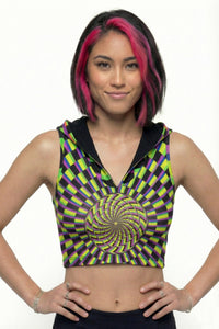 Hooded Crop Top : Lime Vertigo - Space Tribe