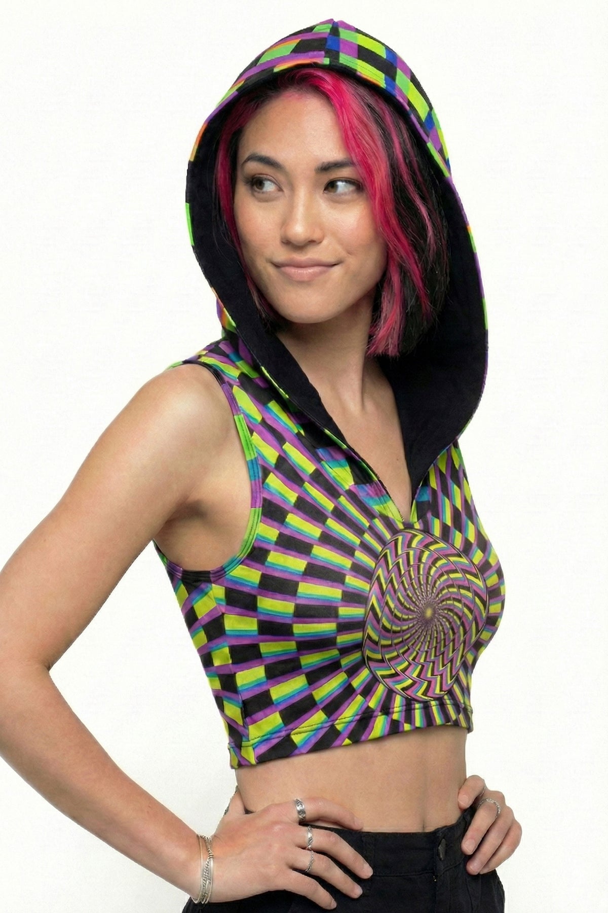 Hooded Crop Top : Lime Vertigo - Space Tribe
