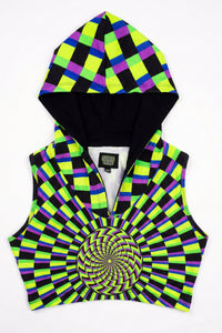 Hooded Crop Top : Lime Vertigo - Space Tribe