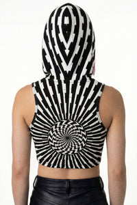 Hooded Crop Top : Black & White Vertigo - Space Tribe