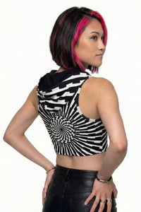 Hooded Crop Top : Black & White Vertigo - Space Tribe