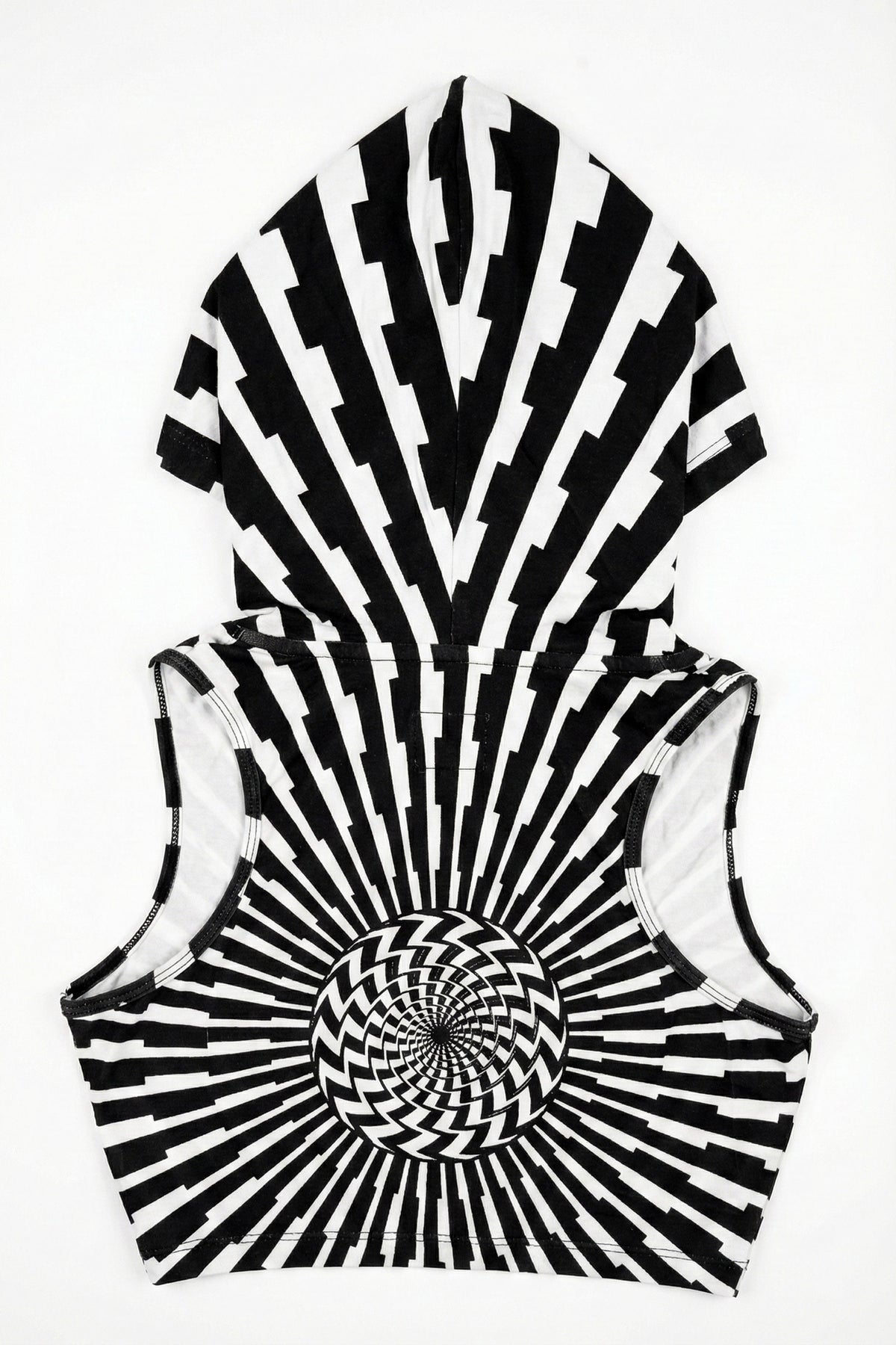 Hooded Crop Top : Black & White Vertigo - Space Tribe