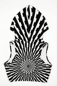 Hooded Crop Top : Black & White Vertigo - Space Tribe