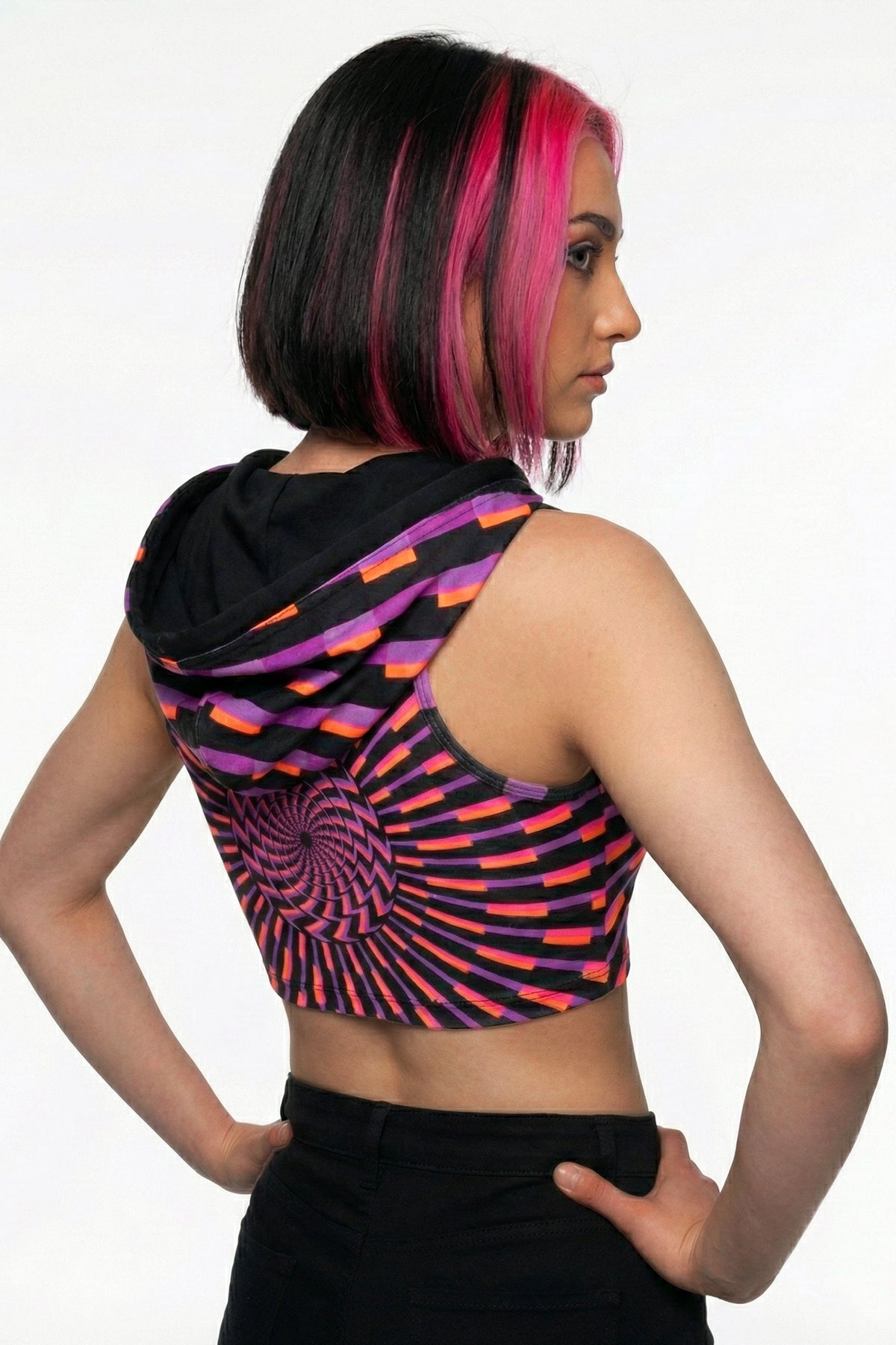 Hooded Crop Top : Purple/Pink Vertigo - Space Tribe