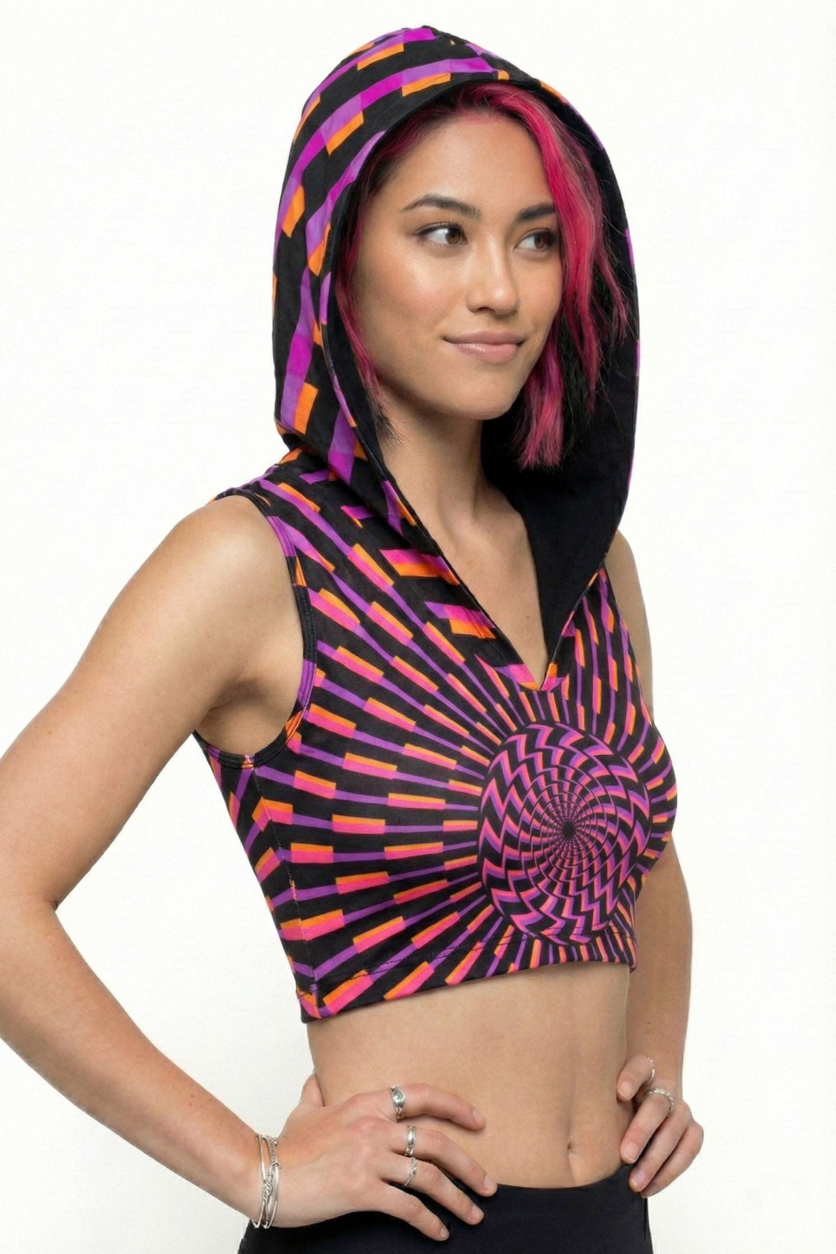 Hooded Crop Top : Purple/Pink Vertigo - Space Tribe
