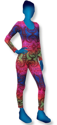 Long Sleeve Catsuit : Rainbow Fractal - Women Catsuits - Space Tribe