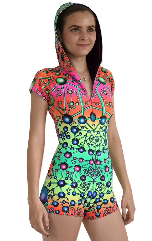 Hooded Playsuit : Atomic Rainbow - Women Catsuits - Space Tribe