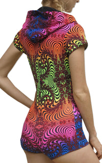 Hooded Playsuit : Rainbow Fractal - Women Catsuits - Space Tribe