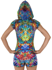 Sublime Hooded Playsuit : Holographic Altar - Women Catsuits - Space Tribe