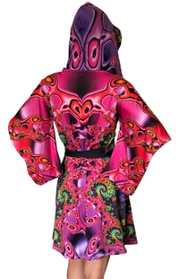 Hooded Kimono Dress : Chromatic Fractal - Women Dresses - Space Tribe