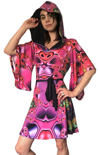 Hooded Kimono Dress : Chromatic Fractal - Women Dresses - Space Tribe