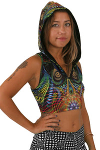 Hooded Crop Top : Primordial Presence - Women Tops - Space Tribe