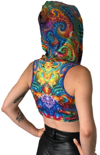 Hooded Crop Top : Holographic Altar - Women Tops - Space Tribe